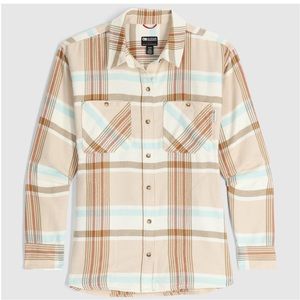 Outdoor Research Women’s Feedback Flannel Twill Shirt, Bone Plaid, Small - NWT
